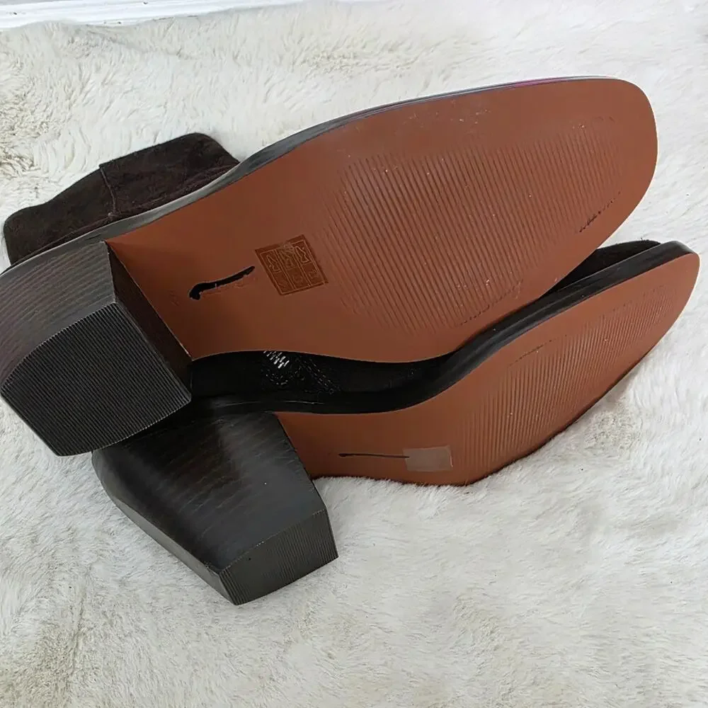 Madewell The Idris Coffee Bean Brown Suede Ankle Booties Side Zip Block Heel 9.5